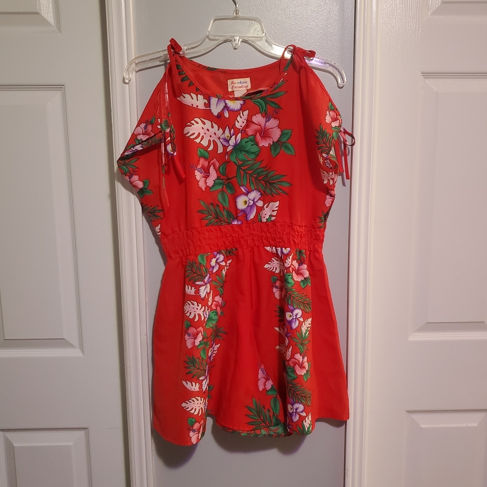Vintage Red Floral Tie Shoulder Romper